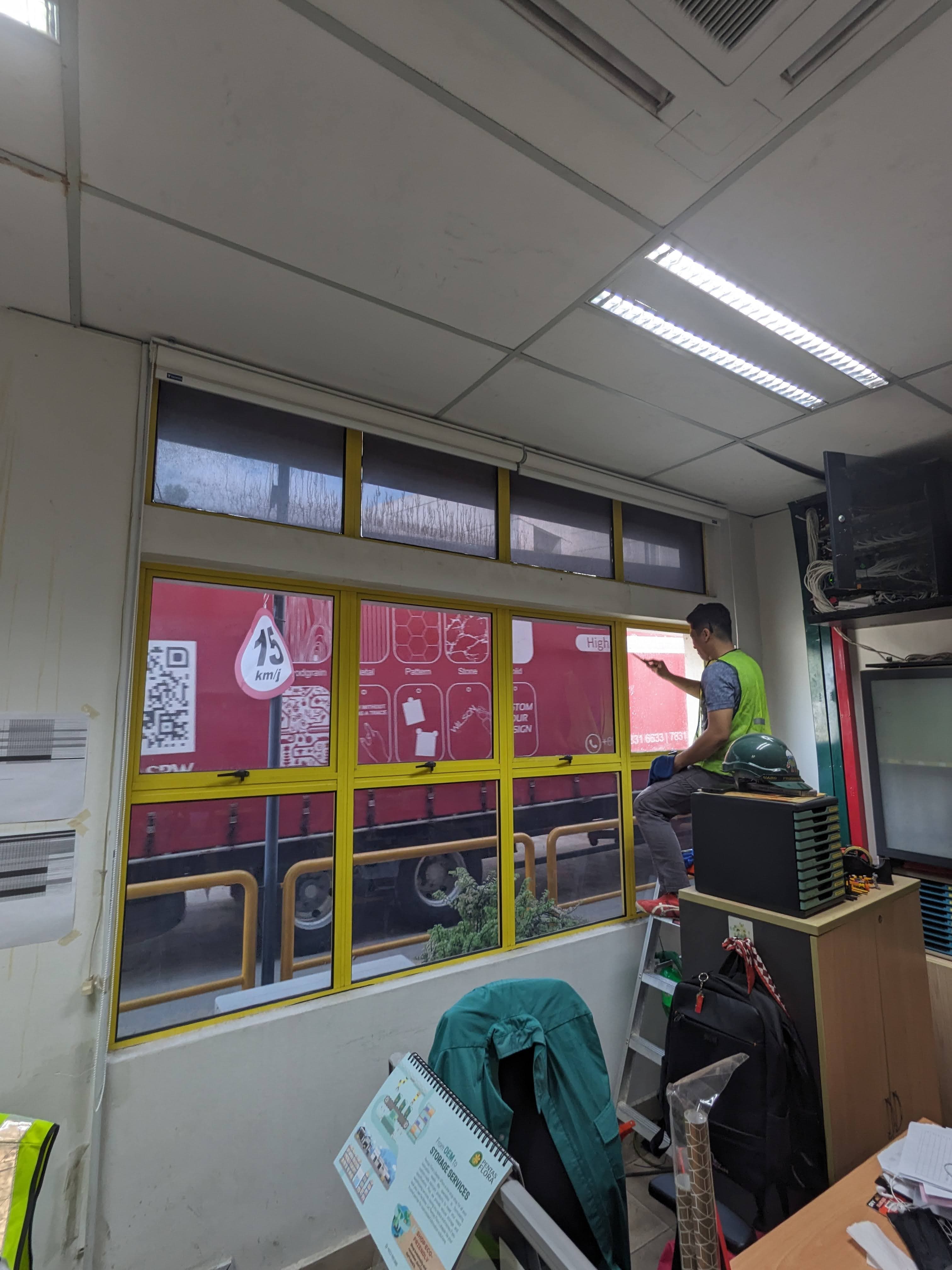 Office Tint Installation at Factory — Puncak Alam, Selangor - A combination of Nano Carbon and Frosted films installed for a factory office. Provides maximum heat comfort, full privacy, and a professional modern look.